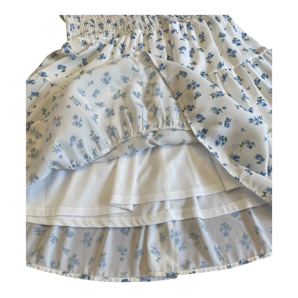 Altar’d State “Sydney” dress white with blue flowers. Skirt is fully lined sz M - Picture 5 of 9